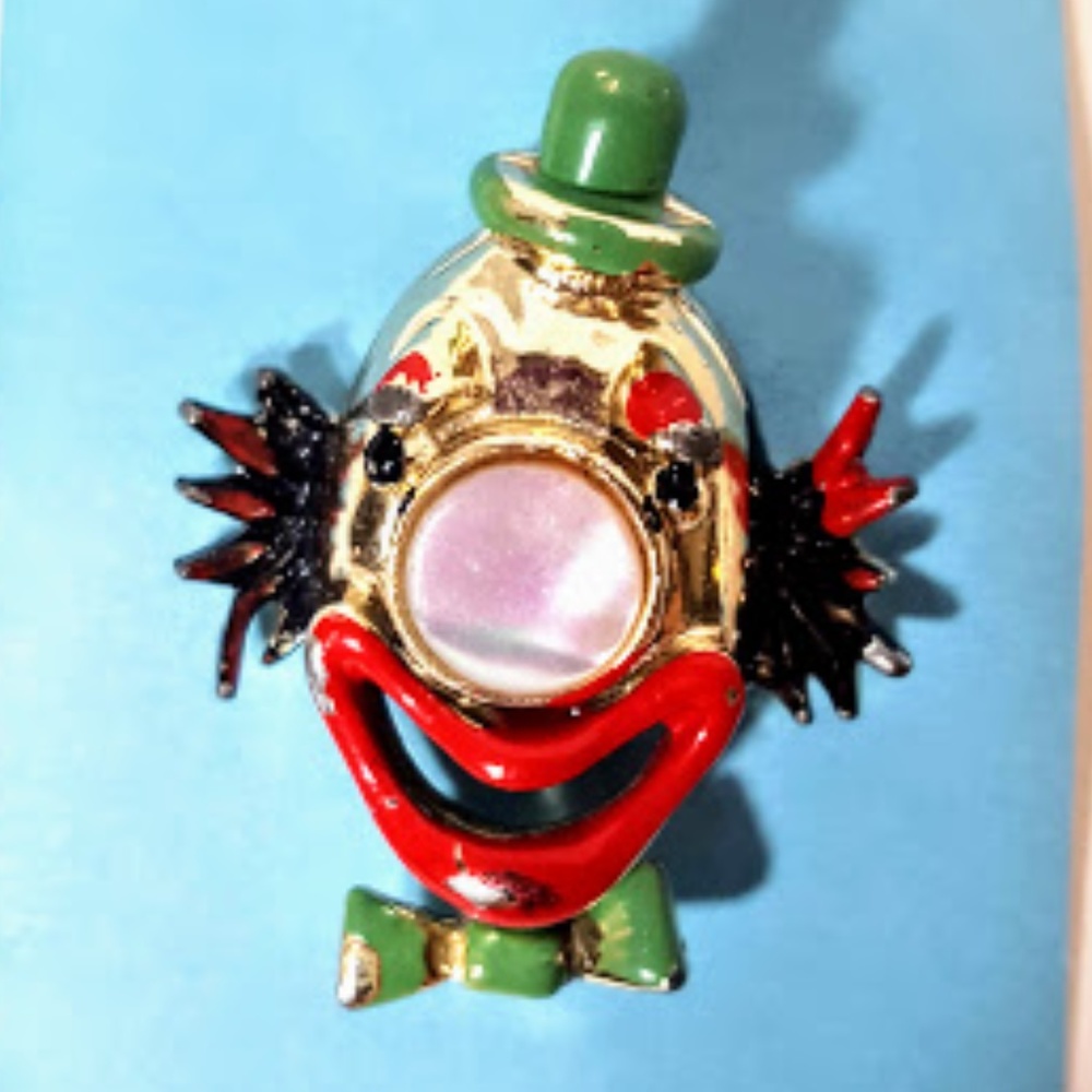 Vintage Friendly Clown Pin Brooch Moonstone nose